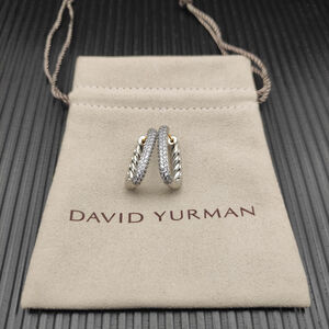 David Yurman Silver Rhinestone Hoop Earrings